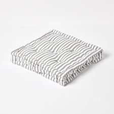 Homescapes Cotton Light Grey Thin Stripe Floor Cushion - 40 x 40 cm | Grey | Light Grey | 40 x 40 cm
