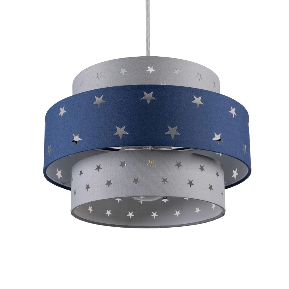 image 1 of CGC STARLIGHT Grey & Navy Blue Star Two Tier Easy Fit Lamp Shade Blue