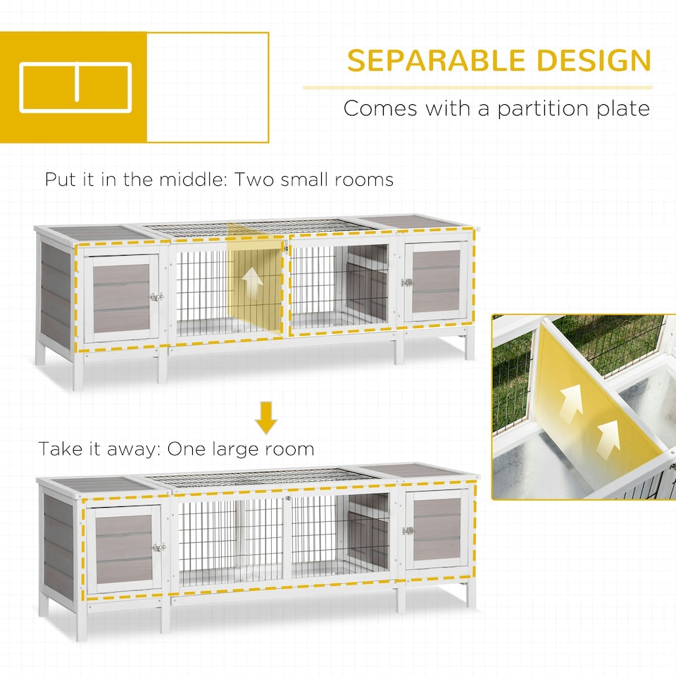 image 1 of PawHut Rabbit Hutch, Guinea Pig Cage w/ Slide Out Tray & Bunny Run, Grey