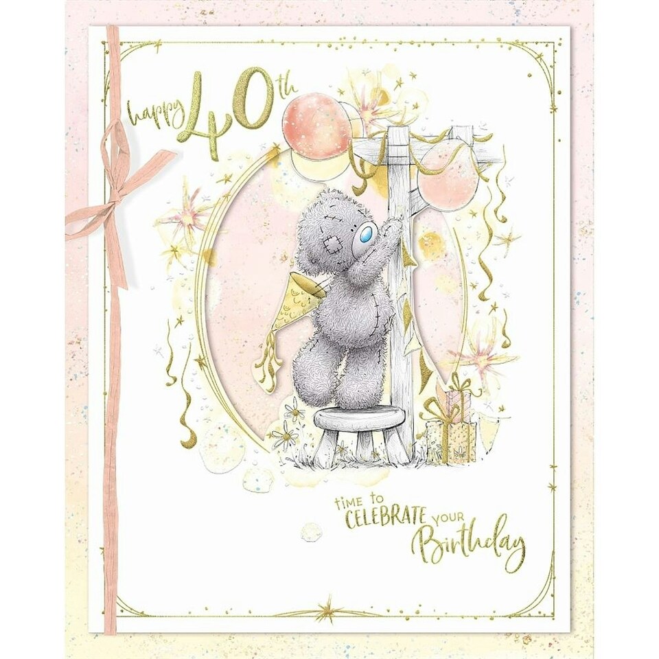image 1 of Bear With Bunting 40th Handmade Birthday Card