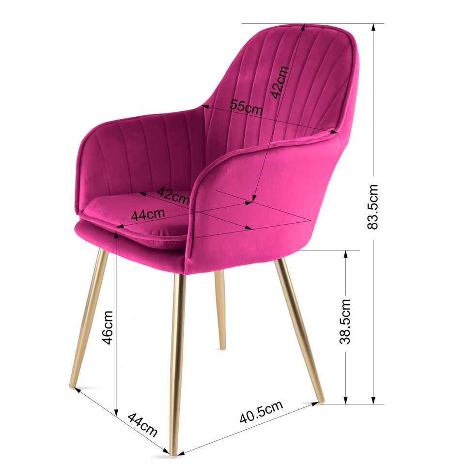 image 1 of MUSE Pair of Chairs Upholstered in Velvet Fabric with Gold Legs - Fuchsia Pink | Pink | Fuchsia | One Size