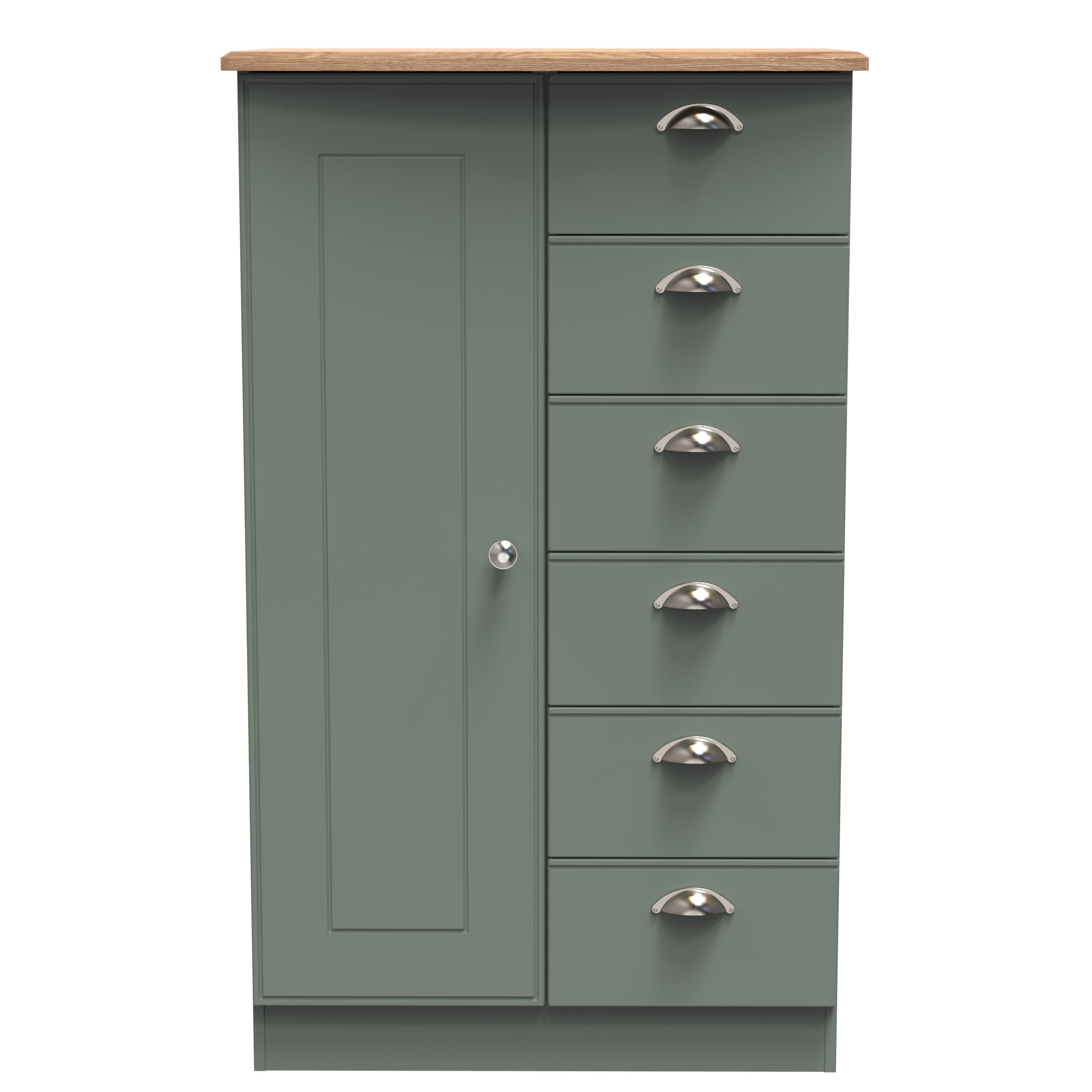 Albert 1 Door 5 Drawer Childrens Wardrobe in Reed Green & Riviera Oak