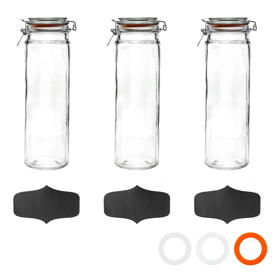 image 1 of Argon Tableware Glass Spaghetti Jar with Labels - 2 Litre - Orange Seal - Pack of 3