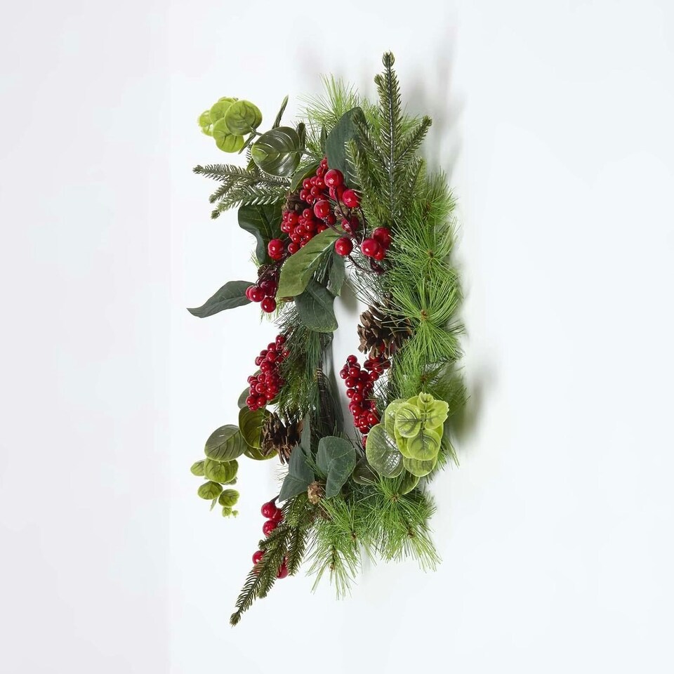 image 1 of Homescapes Artificial Winter Woodland and Eucalyptus Wreath