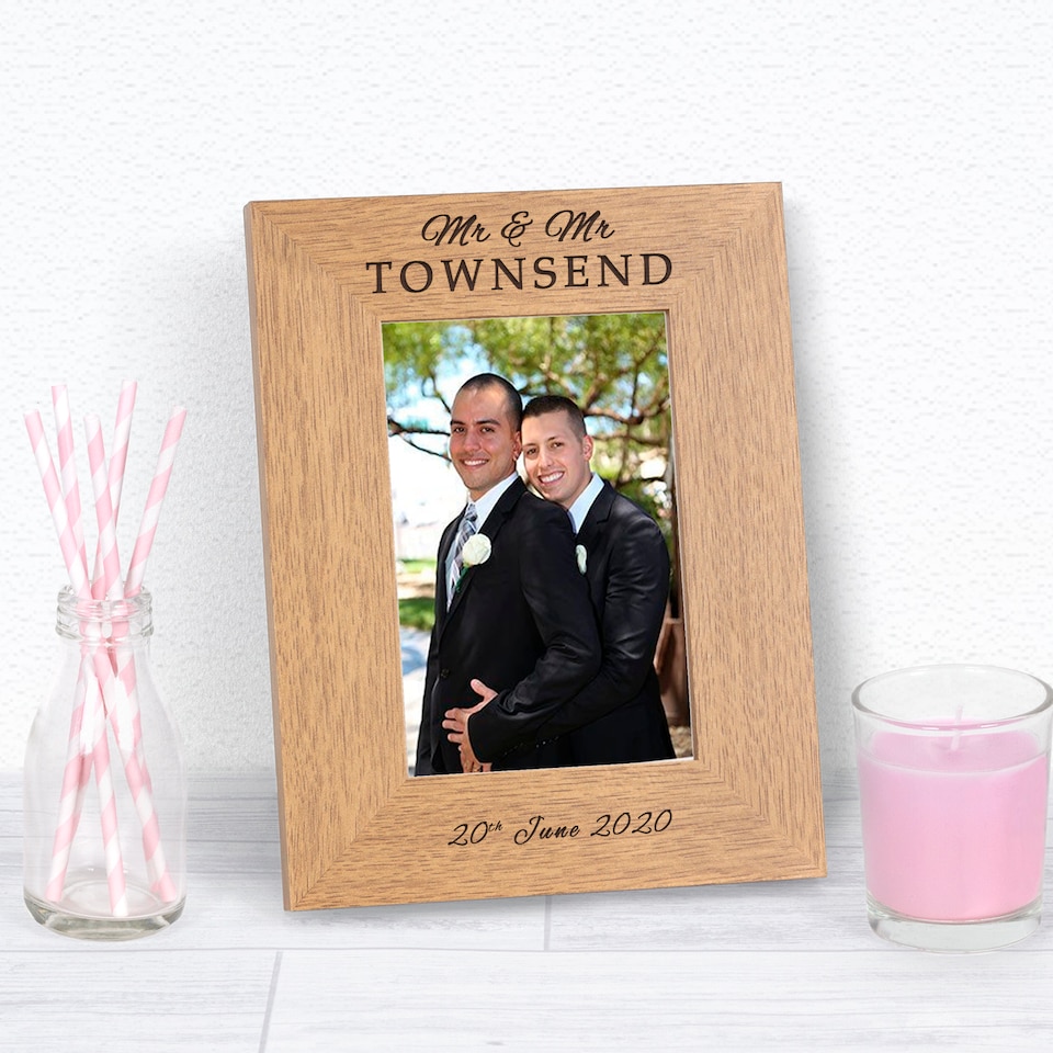 image 1 of Personalised Mr and Mrs Wedding Day Wood Picture Frame 6 x 4