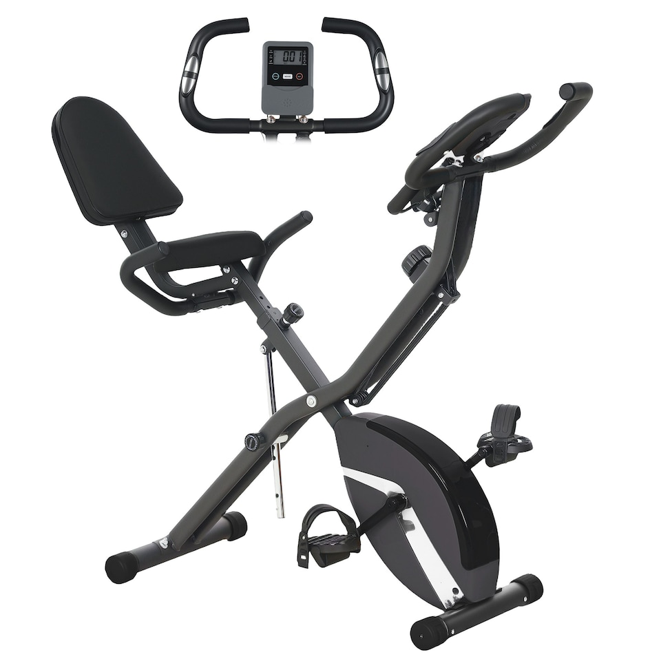 image 1 of SPORTNOW Folding Exercise Bike with Arm Bands and Hand Pulse Sensor, Black