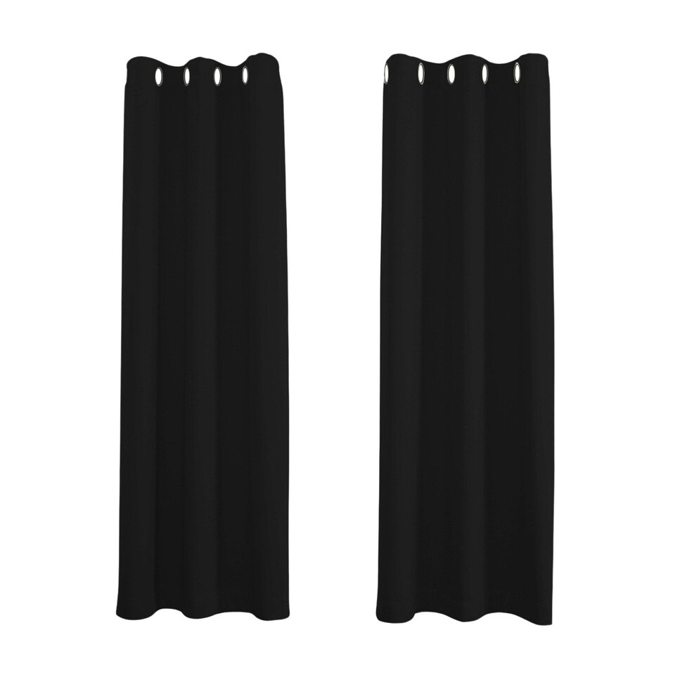 image 1 of Black Total Blackout Thermal Eyelet Curtains - 46 x 72 Inch Drop - 2 Panel Black