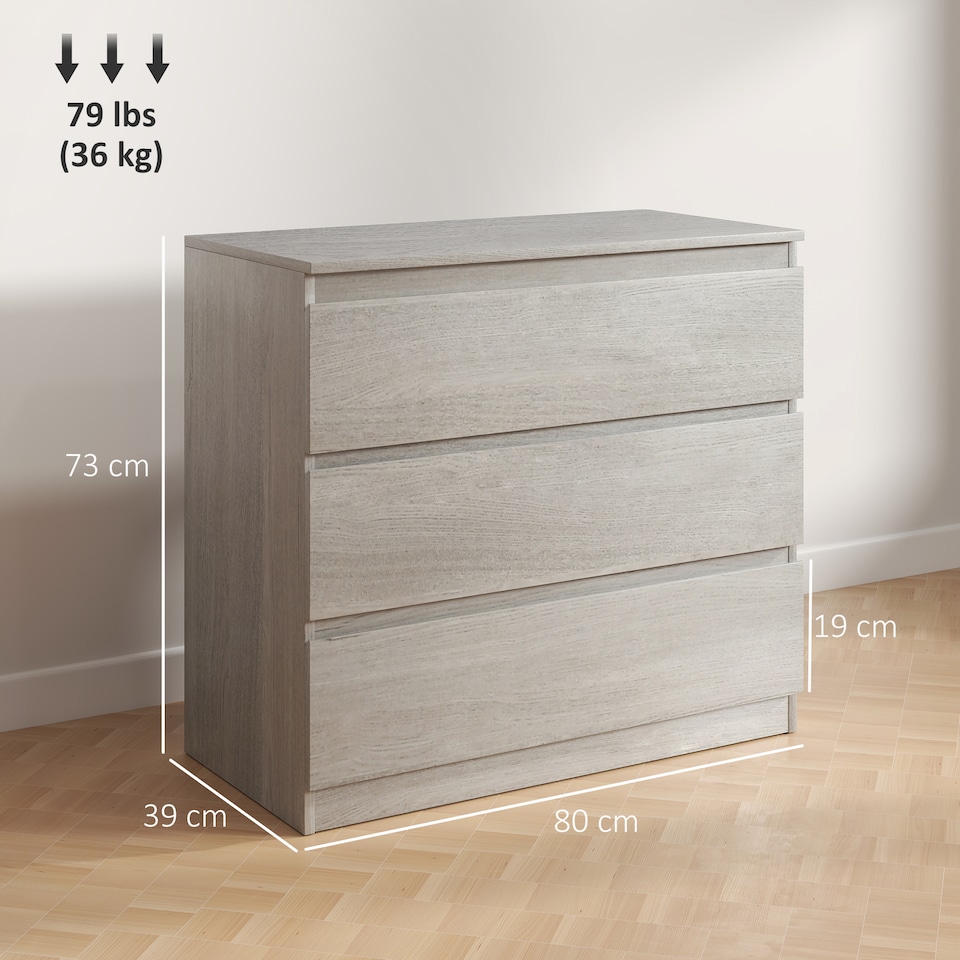 image 1 of HOMCOM Chest of Drawers, 3 Drawer Storage Cabinet Unit for Bedroom, Grey