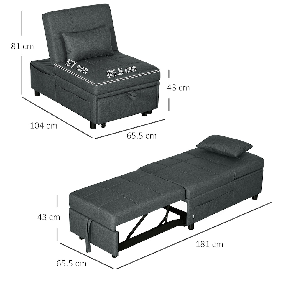 image 1 of HOMCOM Folding Sofa Bed Adjustable Sleeper w/ Pillow Side Pocket, Grey