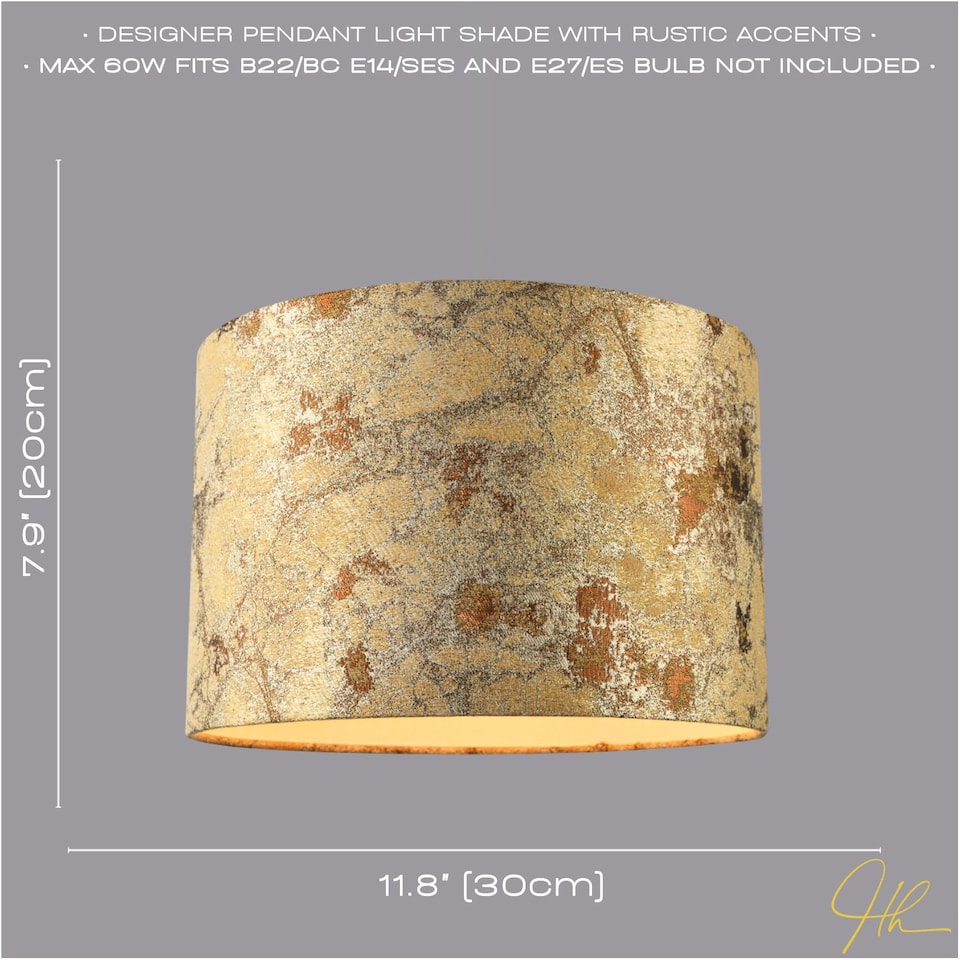 image 1 of Designer Textured Gold and Burnt Orange Jacquard Fabric Drum Lampshade | Gold | Gold | 1