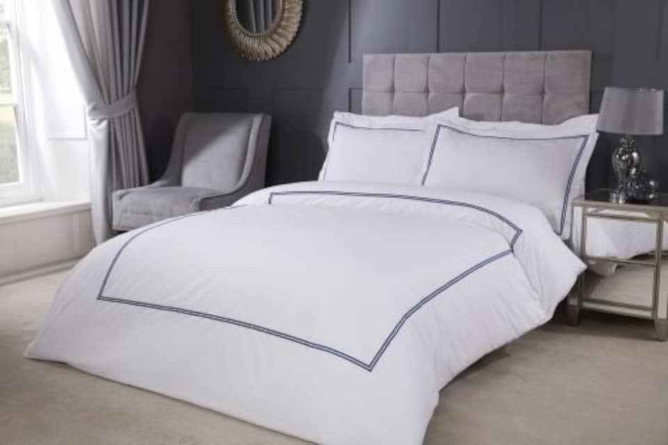 image 1 of Carlton Embroidered Duvet Set Super King Bed Navy