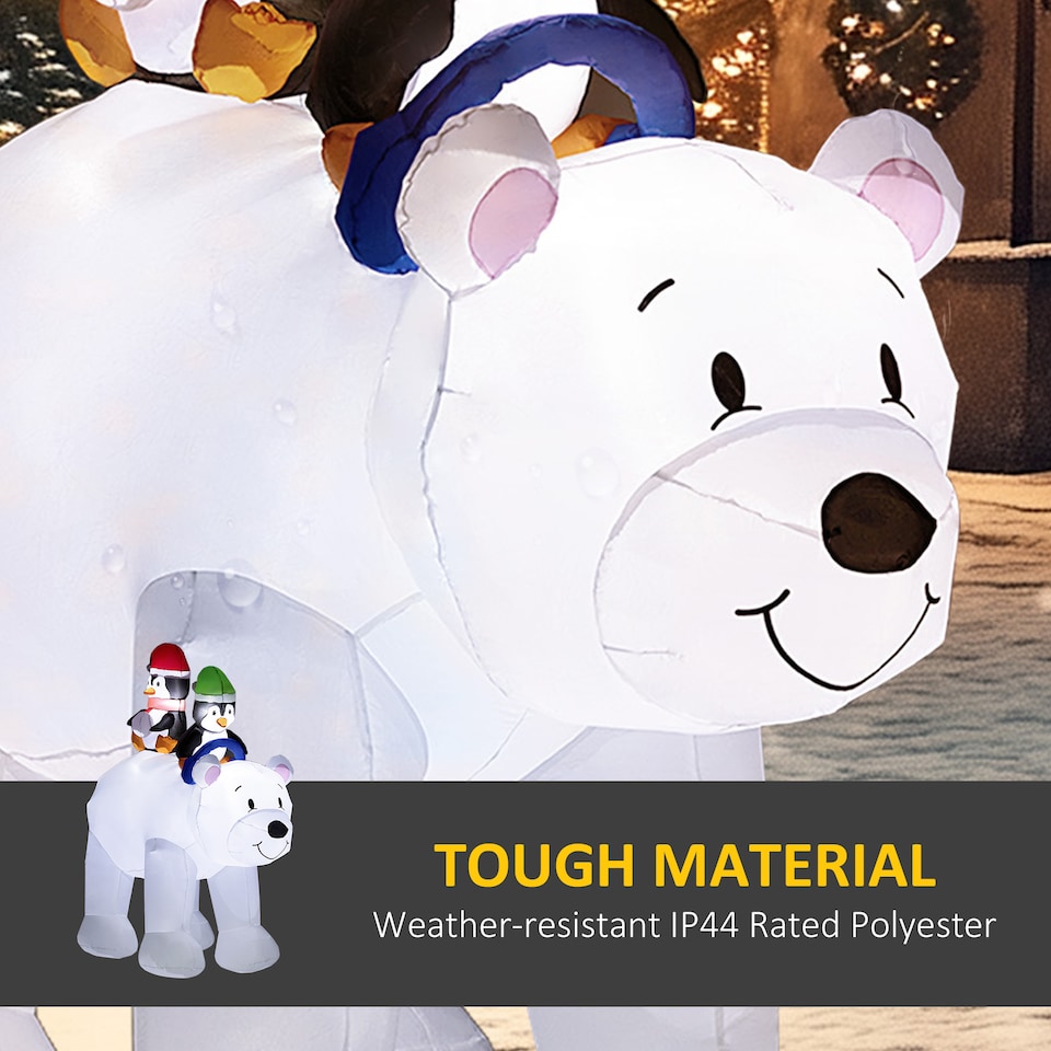 image 1 of Outsunny 6.4FT Christmas Inflatable Two Penguins Riding on Polar Bear, Christmas Blow Up Outdoor LED Display for Garden Party