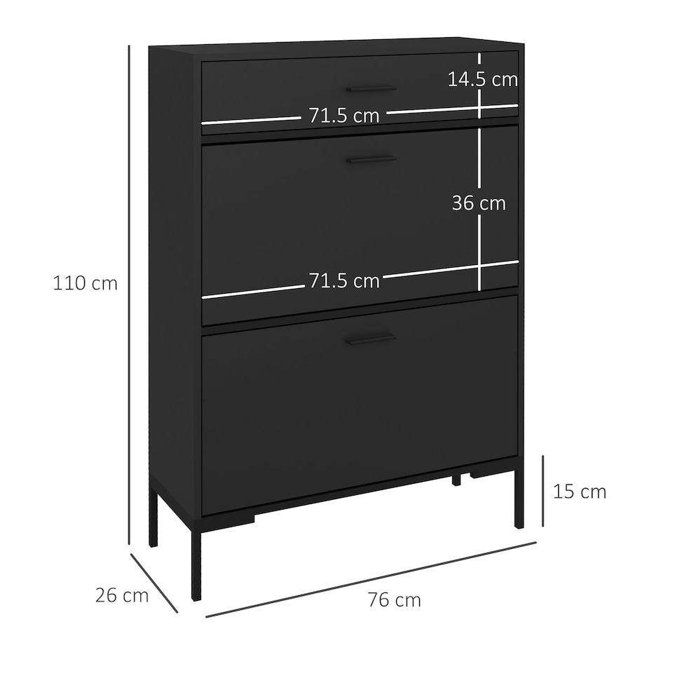 image 1 of HOMCOM Shoe Storage Cupboard with 2 Flip Doors and Sliding out Drawer, Black