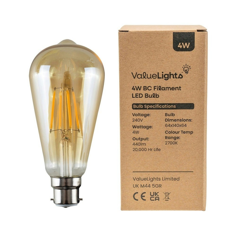 image 1 of ValueLights 5 Pack Filament B22 Amber Pear Light Bulbs | Clear