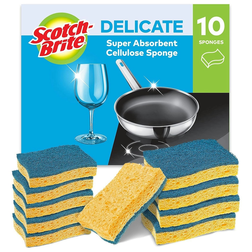 image 1 of Scotch-Brite Delicate Non-Sctratch Cellulose Scrub Sponge Pack of 10 Pieces Yellow