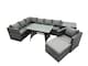 image 1 of Fimous 8-seater Outdoor PE Rattan Sofa Set with Dining Table Patio Garden Furniture Sets with Chair Big Stool Side Table Dark Grey Mixed