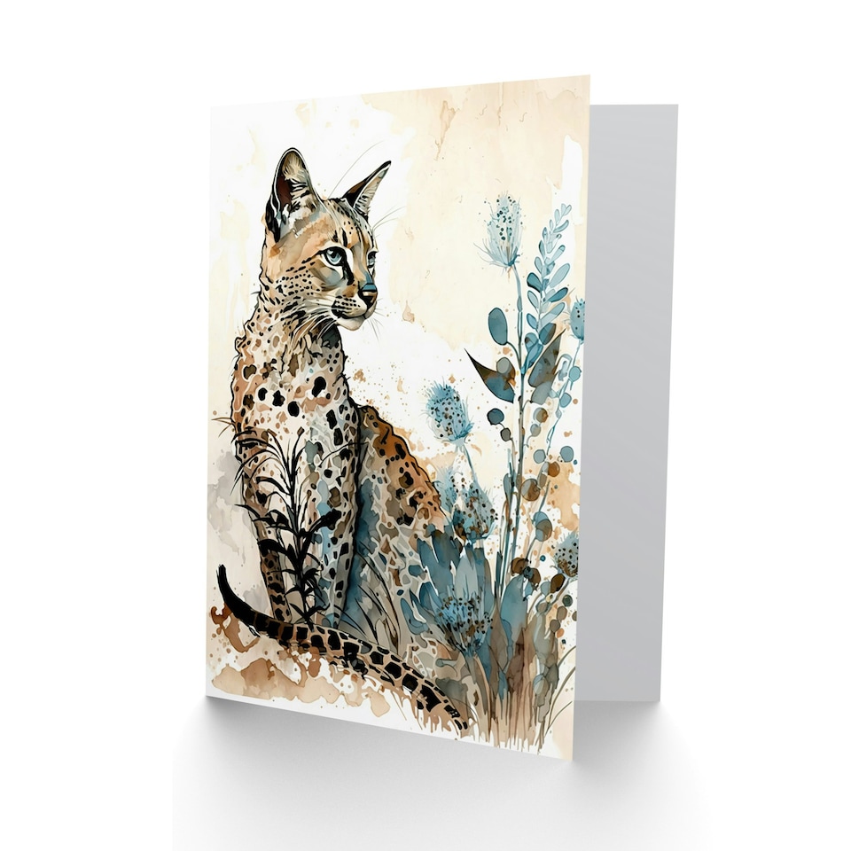 image 1 of Savannah Wildflowers Watercolour Cat Birthday Card