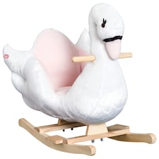 HOMCOM Kids Rocking Horse Plush Ride On Swan Toy with Safety Seat for Toddler 18 Months Plus, White and Pink