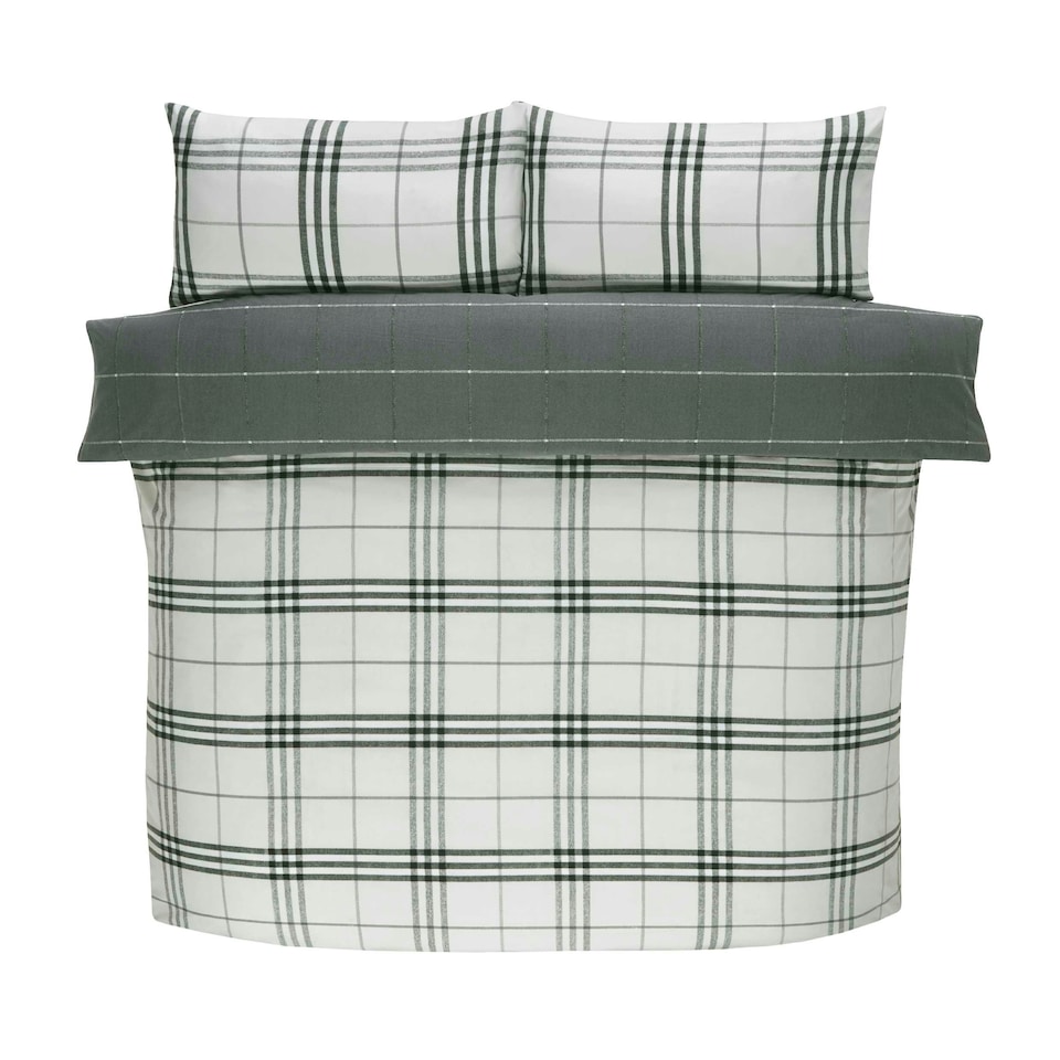 image 1 of Harris Check Microfibre Complete Duvet Set with Fitted Sheet Grey | Single