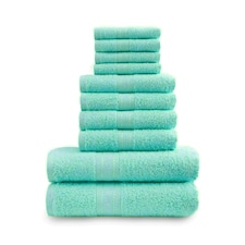VELVETIO 10 Piece Towel Bale Set Toronto Stripe Pattern - 100% Cotton, 450 GSM Blue | Aqua