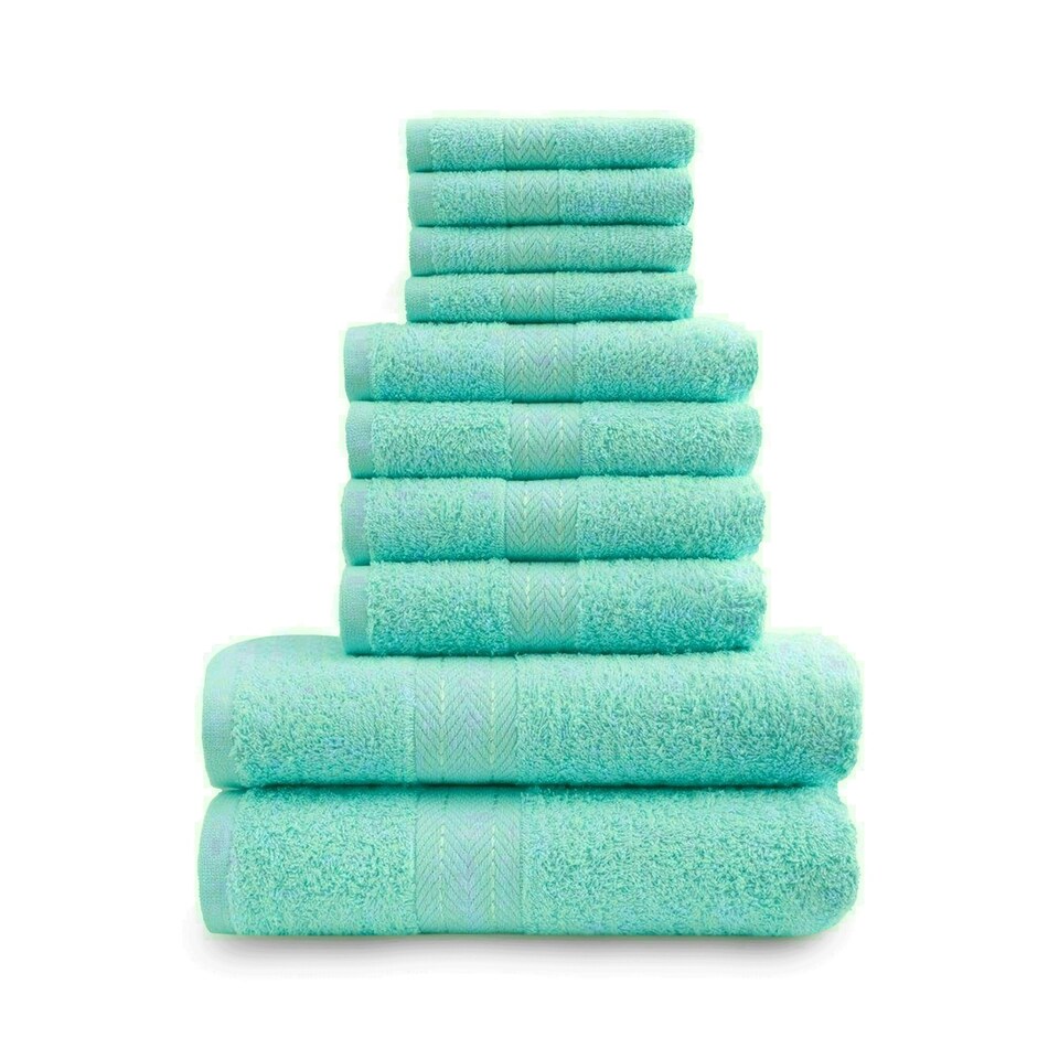 image 1 of VELVETIO 10 Piece Towel Bale Set Toronto Stripe Pattern - 100% Cotton, 450 GSM Blue | Aqua