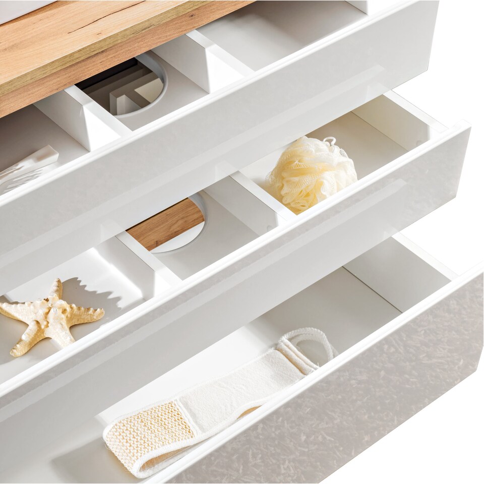 image 1 of Plat Bathroom Vanity Unit, Oak Countertop - White Gloss W940xH635mm