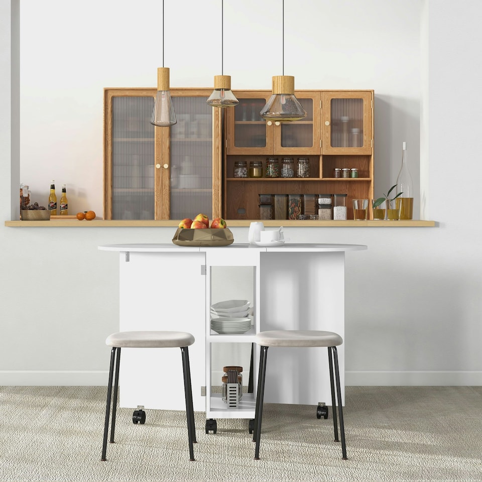 image 1 of HOMCOM Folding Dining Table for Small Spaces with 2-tier Shelves White