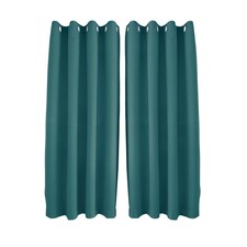 Teal Linen Fabric Blackout Eyelet Curtains - 46x54 Inch Drop - 2 Panel | Blue | One Size