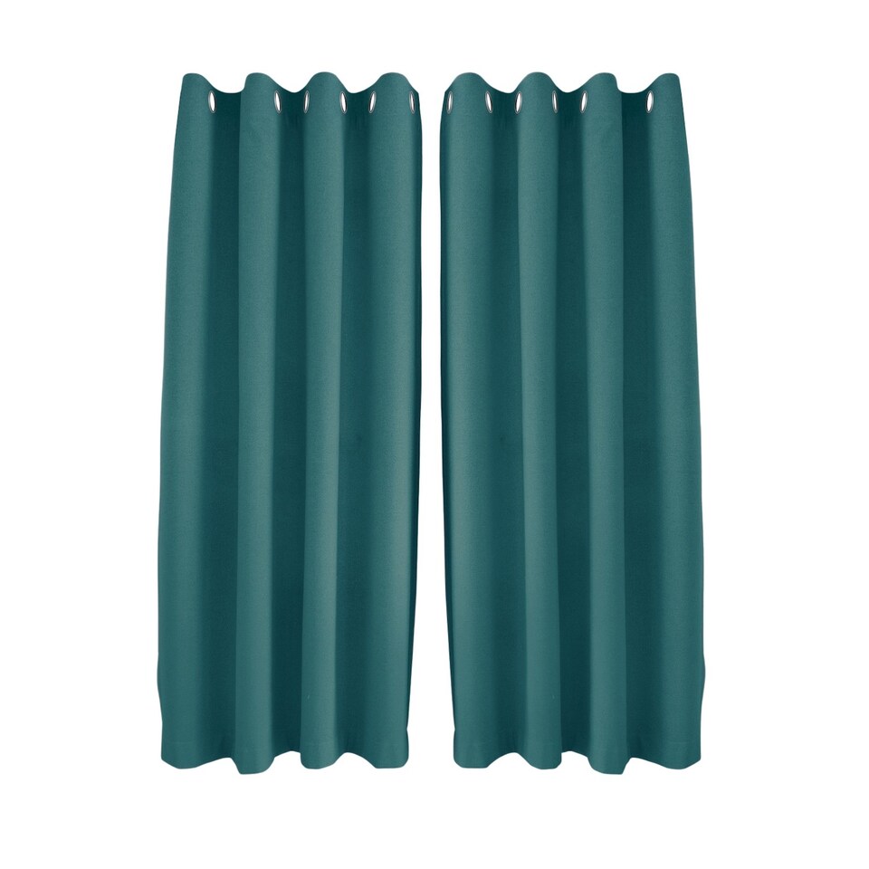 image 1 of Teal Linen Fabric Blackout Eyelet Curtains - 46x54 Inch Drop - 2 Panel | Blue | One Size