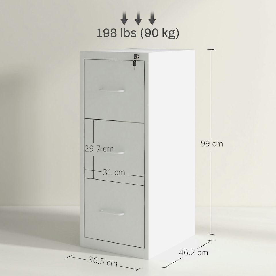 image 1 of HOMCOM 3 Drawer Filing Cabinet Steel File Cabinet for A4 Letter Size Cream
