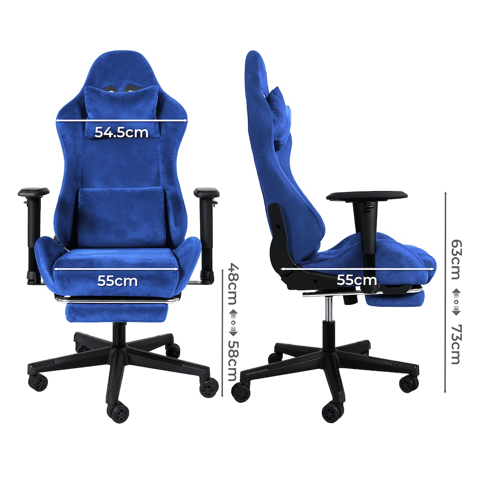 image 1 of Levede Office Desk Chair Gaming Recliner Adjustable Height with Footrest | Blue | Blue | One Size