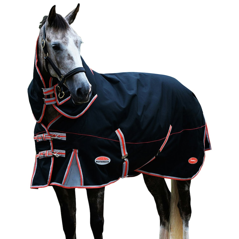 Weatherbeeta Comfitec Premier Plus Detachable Neck Therapy-Tec Lightweight Horse Turnout Rug - Black/Silver/Red - 5´