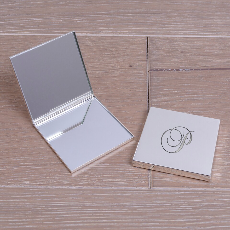 image 1 of Personalised Script Initial Silver Plated Compact Mirror Wedding Gift