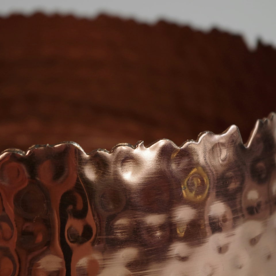 image 1 of Leaf Large Metal Planter 22 x 17cm Hammered Copper Plated - Curvy Edge Copper
