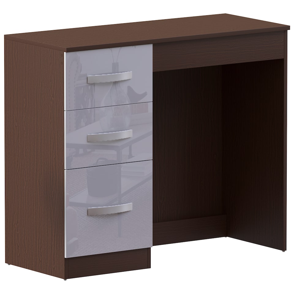 image 1 of Vida Designs Hulio 3 Drawer Dressing Table High Gloss Vanity Makeup Desk, Walnut & White