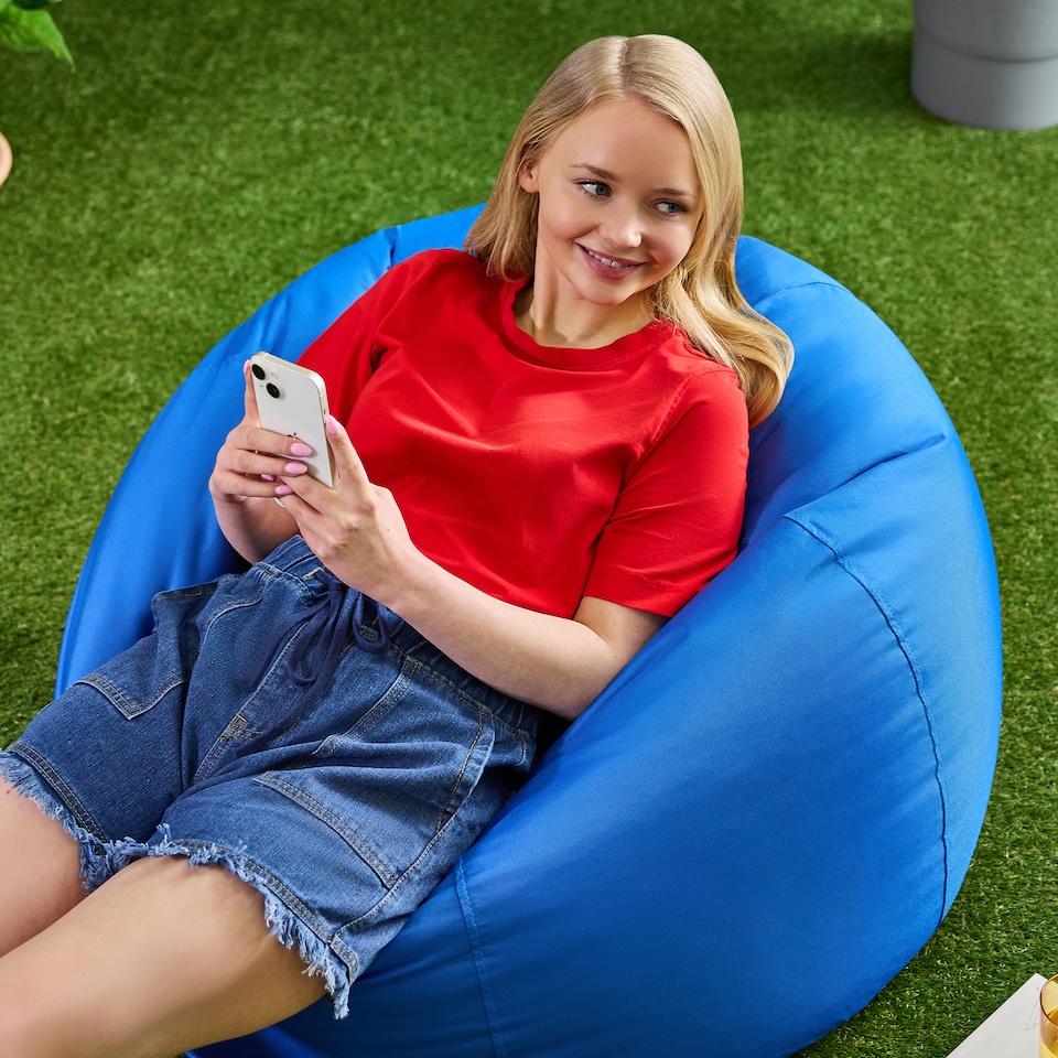 image 1 of icon Kingston Adult Classic Indoor Outdoor Bean Bag & Square Footstool Pouffe Blue