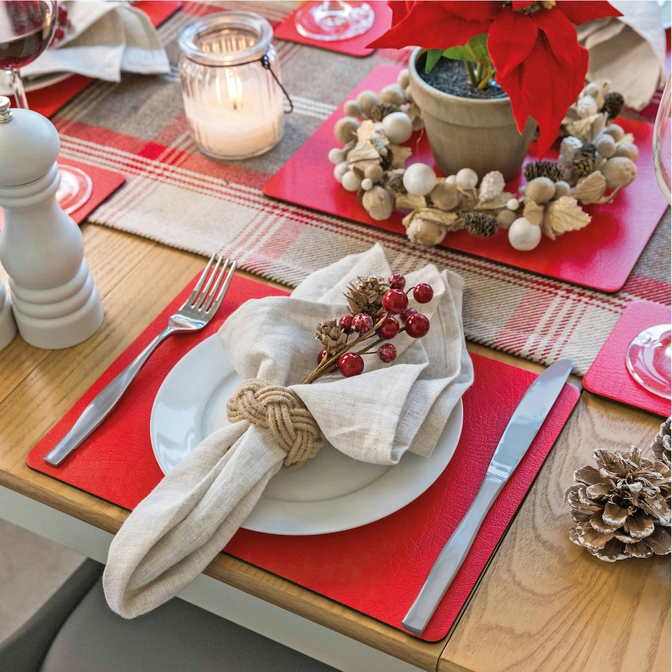 image 1 of Lara-May Set of 8 London Red Recycled Leather Placemats & 8 Leather Coasters