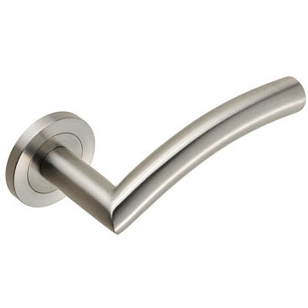 Loops Curved Round Bar Handle on Round Rose Concealed Fix Satin Stainless Steel in Metallics