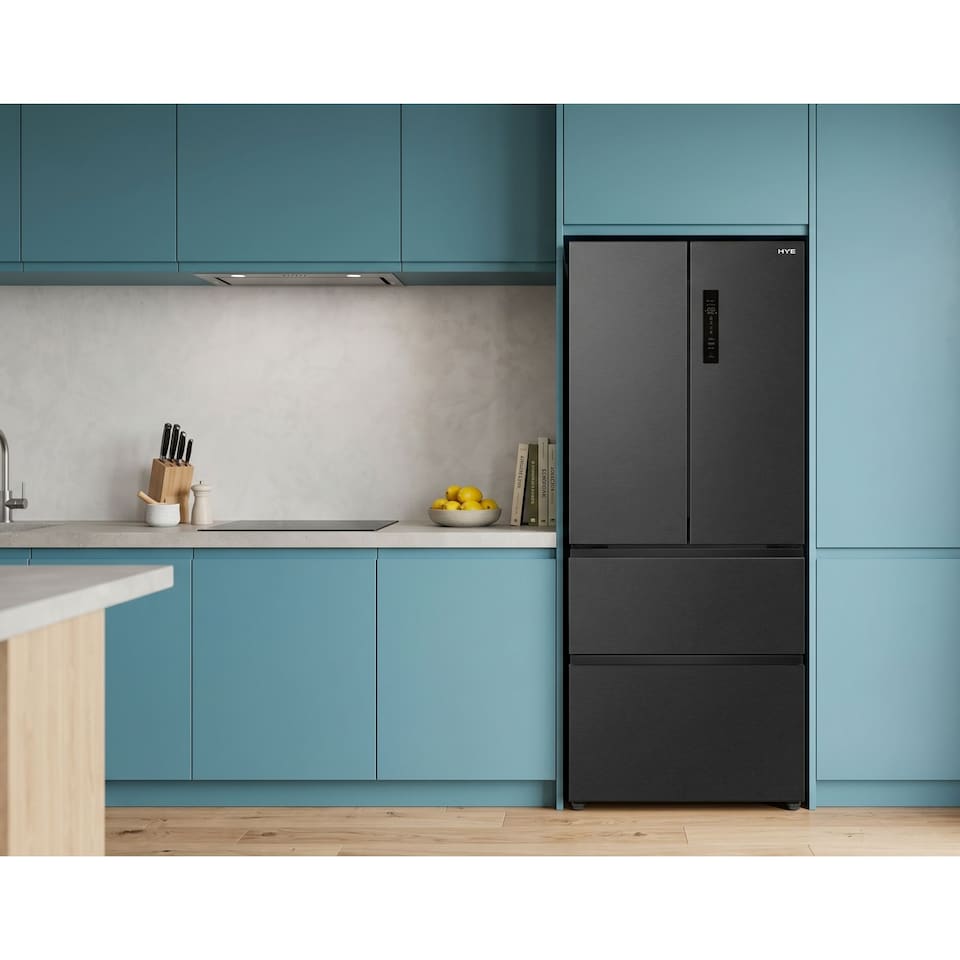 image 1 of HYE 403 Litre Frost Free French Door American Fridge Freezer, 70cm, Black - RF01AMFD403B07