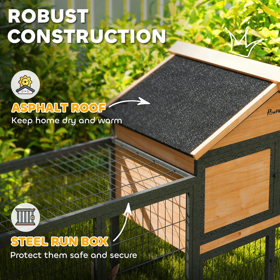 image 1 of PawHut Rabbit Hutch, Guinea Pig Hutch Outdoor with Steel Run, Tray, Ramp