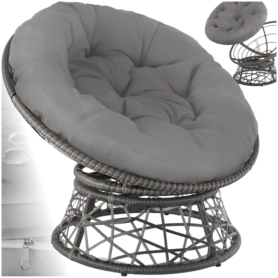 image 1 of Garden Chair Gargano - rotatable, resilient polyrattan, comfortable round cushion, Grey