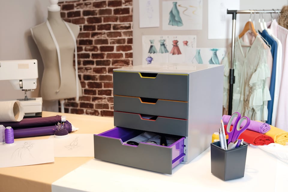 image 1 of Durable VARICOLOR Desktop Organiser 4 Drawer Colour Coded Modular Storage | A4+ | Grey
