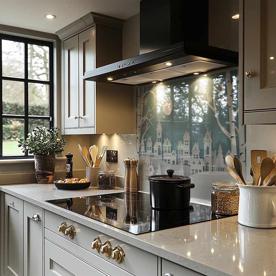 image 1 of Winter Snow Urban Countryside Dining Splash Back | White