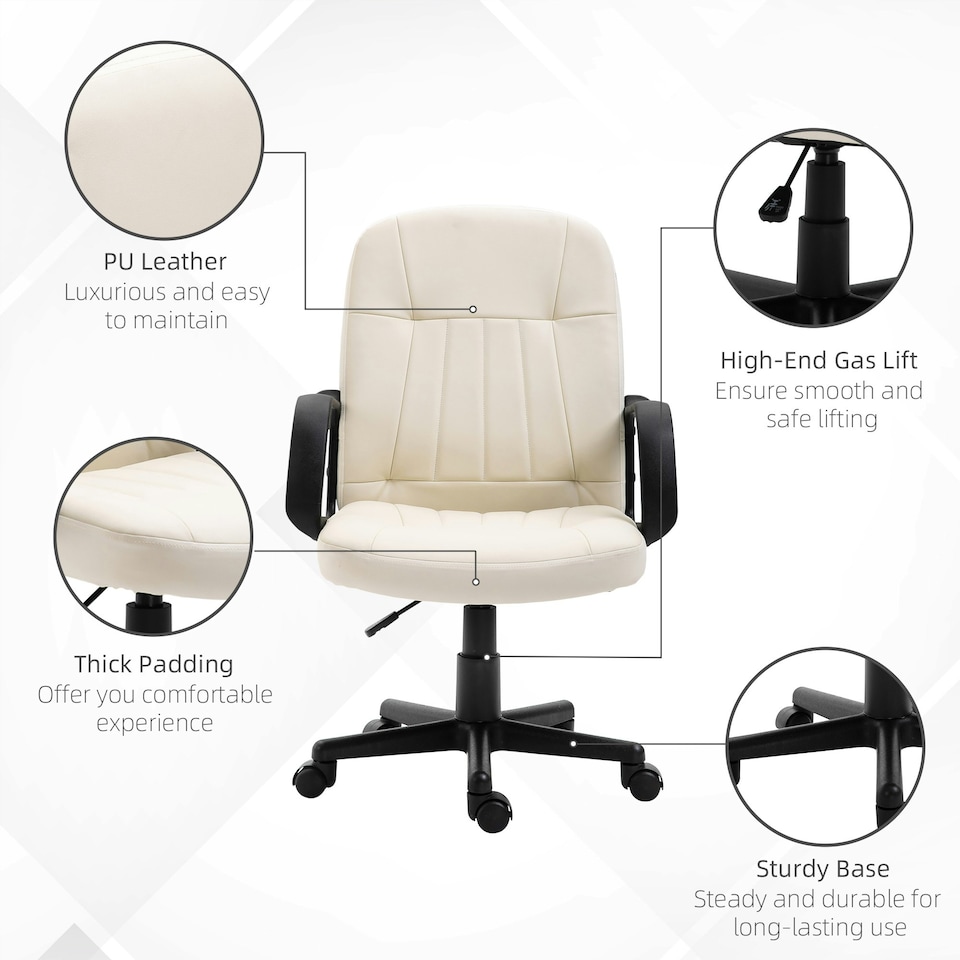 image 1 of HOMCOM PU Leather Office Chair Swivel Mid-Back Computer Desk Chair, Cream