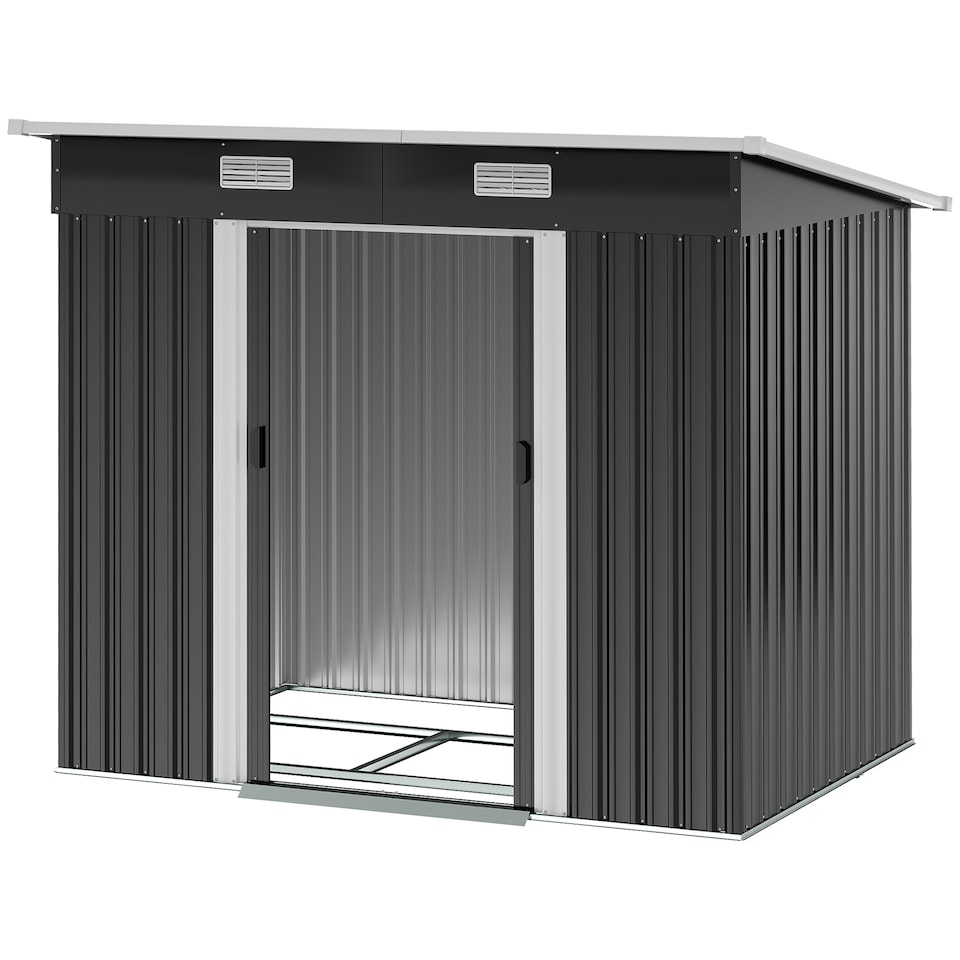 image 1 of Outsunny 7 x 4ft Outdoor Storage Shed, Lean to Metal Garden Shed with Foundation Kit for Log, Rubbish Bin, Tool, Lawnmower, Bike, Black