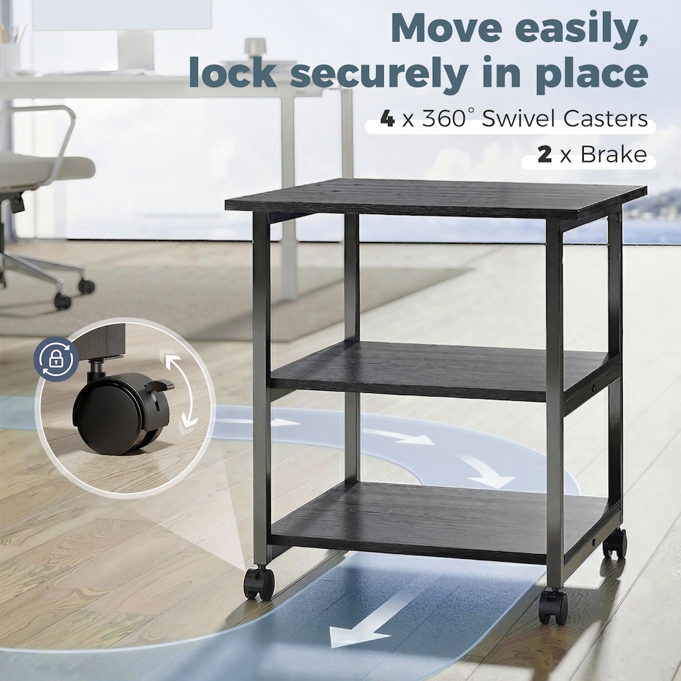 image 1 of HOMCOM Mobile Printer Stand with Storage Printer Table for Home Office Black