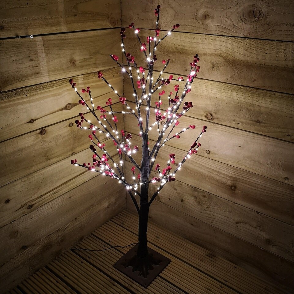 image 1 of 90cm 3ft Christmas Lit Black Twig Tree Red Berry 240 Warm White LED