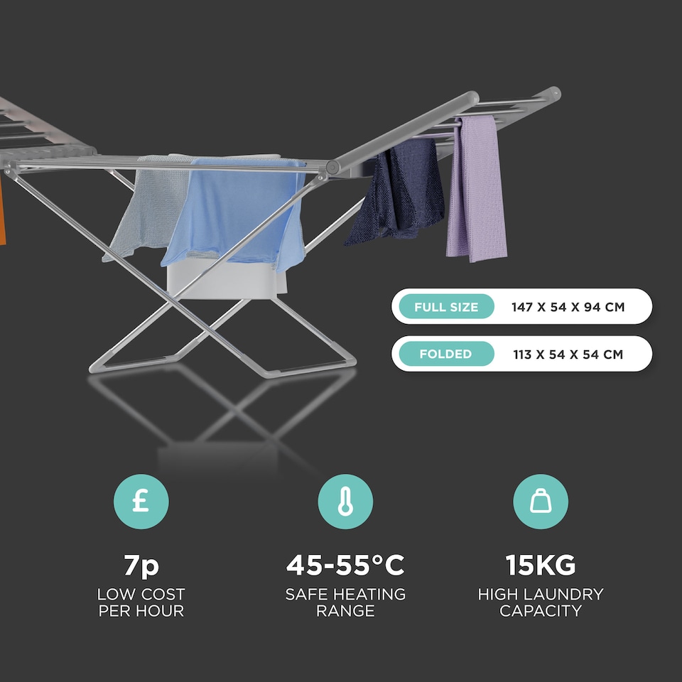 image 1 of DMD Winged Electric Clothes Airer, 15kg Capacity Low Wattage 230W | Silver