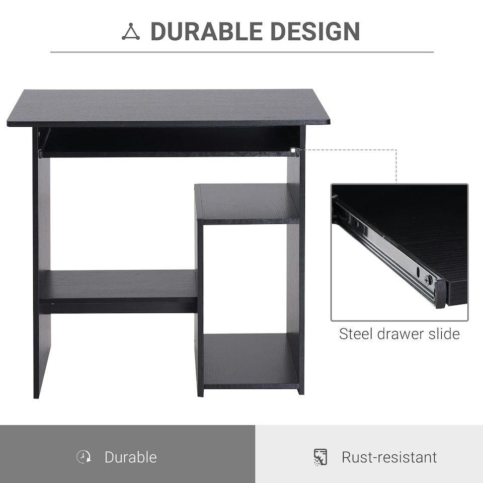 image 1 of HOMCOM Compact Small Computer Table Wooden Desk Keyboard Tray Storage Black