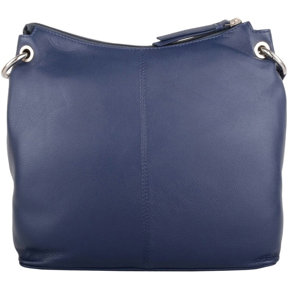 image 1 of Genuine Soft Leather Cross Body Shoulder Contrast Pocket Handbag Blue | Navy